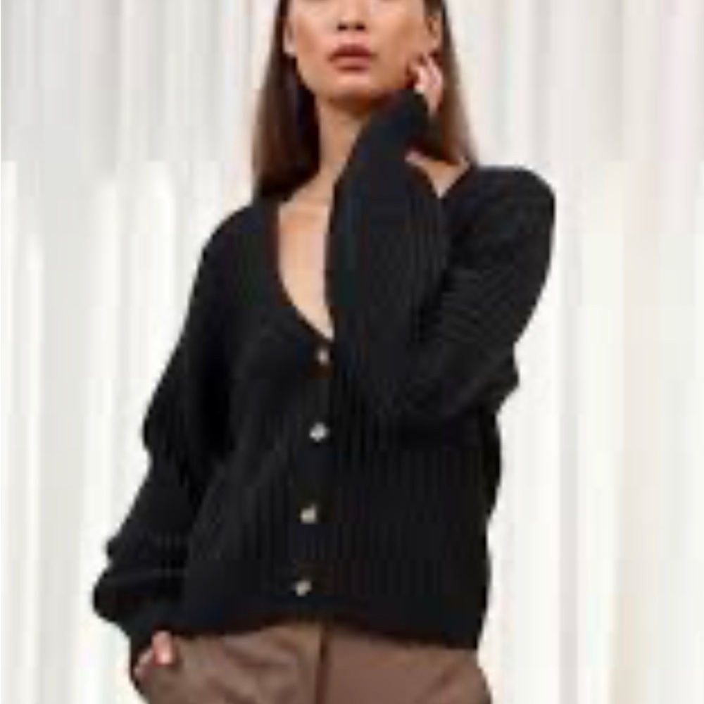 La Ligne Provence Black Ribbed Knit Cardigan